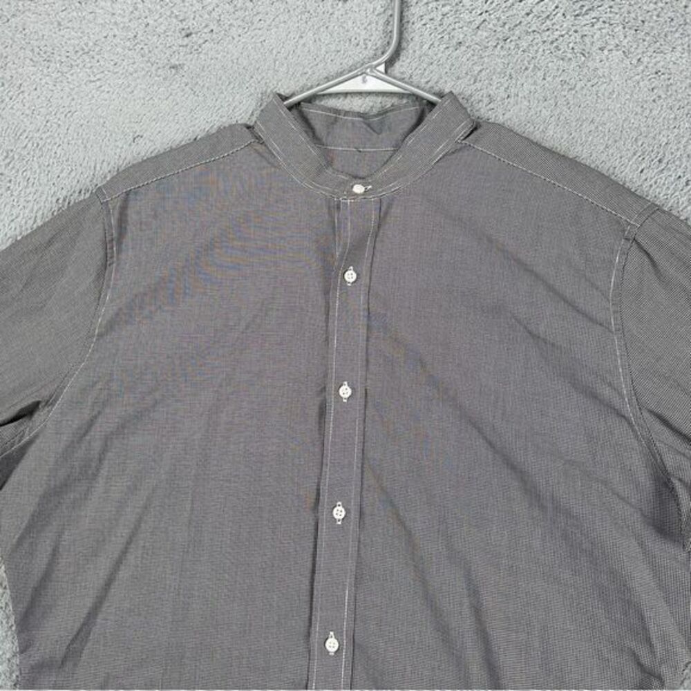 MTailor Button Up Shirt Adult Large White Black Check Band Collar‎ Casual Mens
